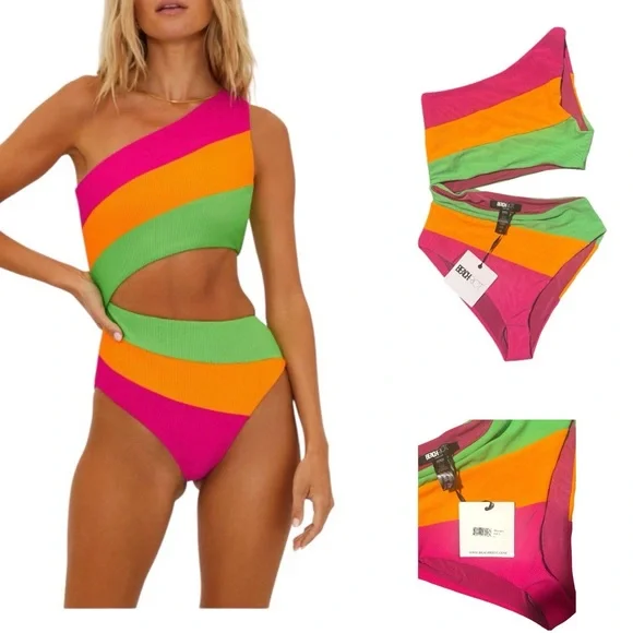 NWT Beach Riot Joyce Stripe Cutout Swimsuit - Picture 1 of 4